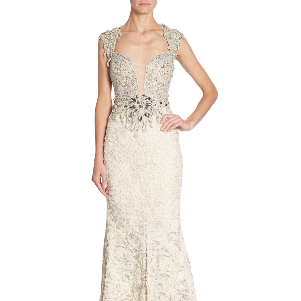 ALBERTO MAKALI EMBELLISHED LACE GOWN SIZE 2